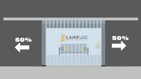 Tenda strisce PVC scorrevole apertura centrale doppio anta