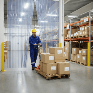 tende a strisce PVC in ambiente industriale